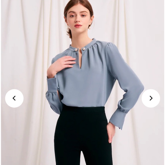 Petite Studio Blue Blouse with Pearl Accents - Picture 4 of 7